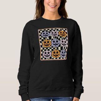 Retro Checkered Beängstigend Pumpkin Set Spooky Se Sweatshirt