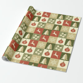 Retro Checkered Christmas Red and Green  Geschenkpapier