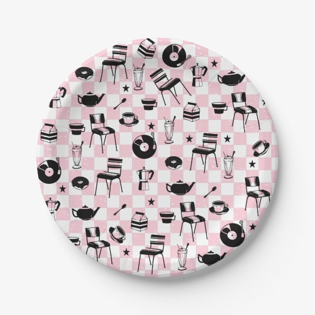 Retro Checkered Diner Pattern Pappteller (Vorderseite)
