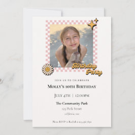 Retro Checkered Foto Geburtstag Einladung