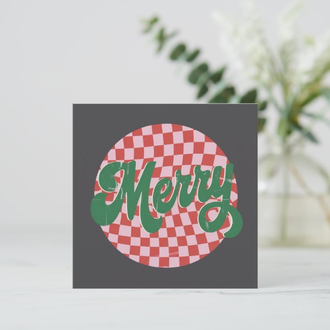 Retro Checkered Frohe Weihnachten (Stehend Vorderseite)