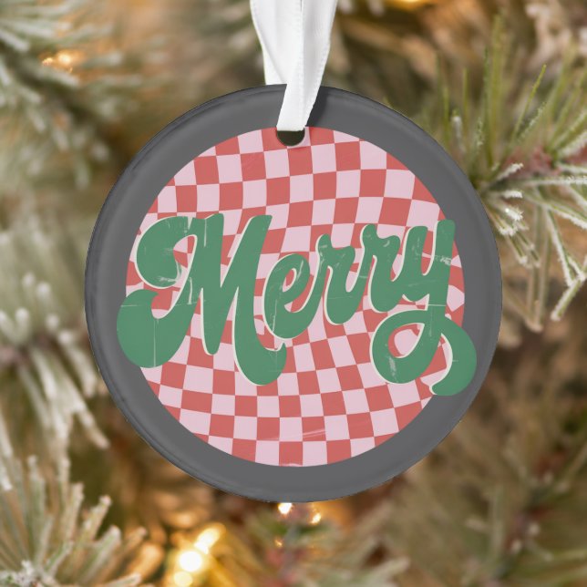 Retro Checkered Frohe Weihnachten Ornament (Baum)
