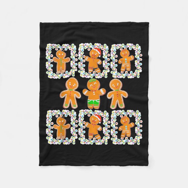 Retro Checkered Gingerbread Man Christmas Pajamas  Fleecedecke (Vorderseite)