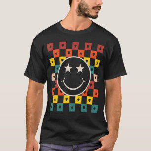 Retro Checkered Happy Lächeln Gesicht T-Shirt