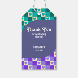 Retro Checkered Heart Bauhaus Aquamarin Blue Gebur Geschenkanhänger