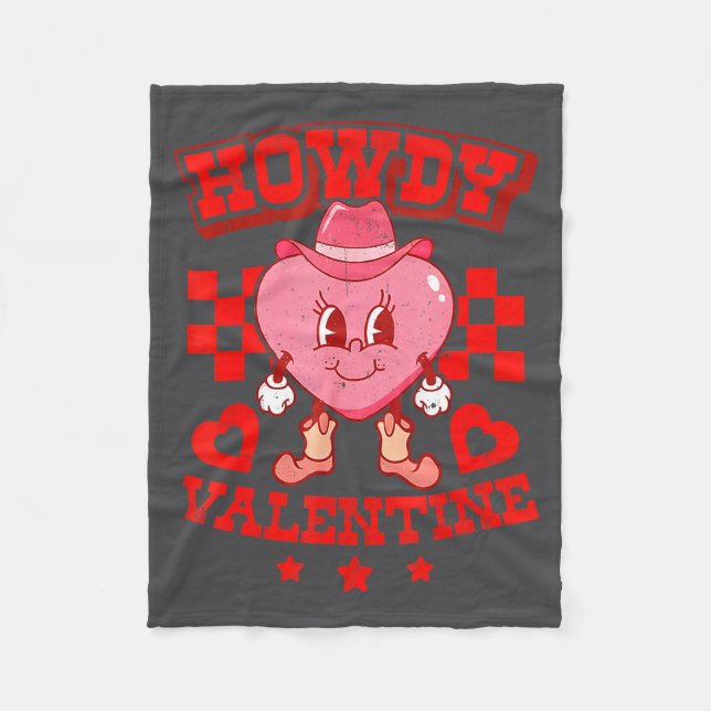 Retro Checkered Howdy Western Valentines Day Cowbo Fleecedecke (Vorderseite)