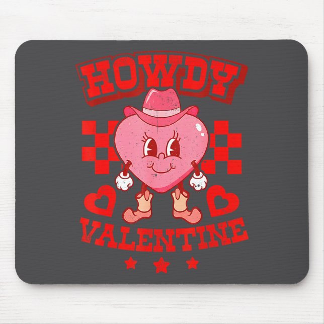 Retro Checkered Howdy Western Valentines Day Cowbo Mousepad (Vorne)