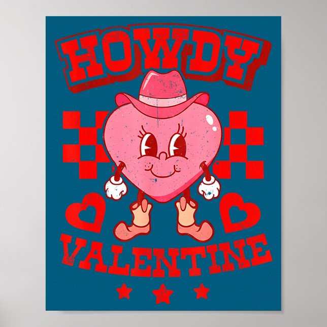 Retro Checkered Howdy Western Valentines Day Cowbo Poster (Vorne)
