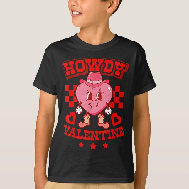 Retro Checkered Howdy Western Valentines Day Cowbo T-Shirt (Vorderseite)