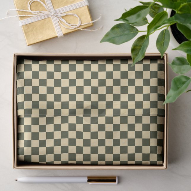 Retro Checkered in Olive Green and Cream Tissue Pa Seidenpapier (Geschenk)