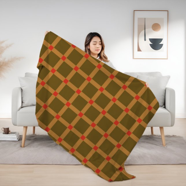 Retro Checkered Karierte Muster in Braun, Gold, Ro Fleecedecke (Von Creator hochgeladen)