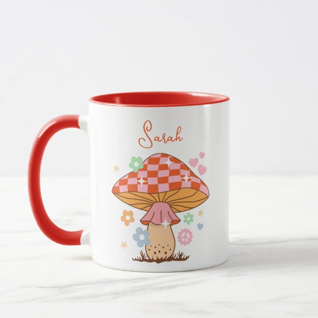 Retro Checkered Mushroom Diskothek Ball Tasse (Links)
