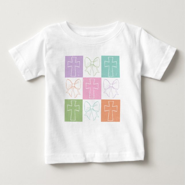 Retro Checkered Oaster Cross Coquette Bogen Baby T-shirt (Vorderseite)