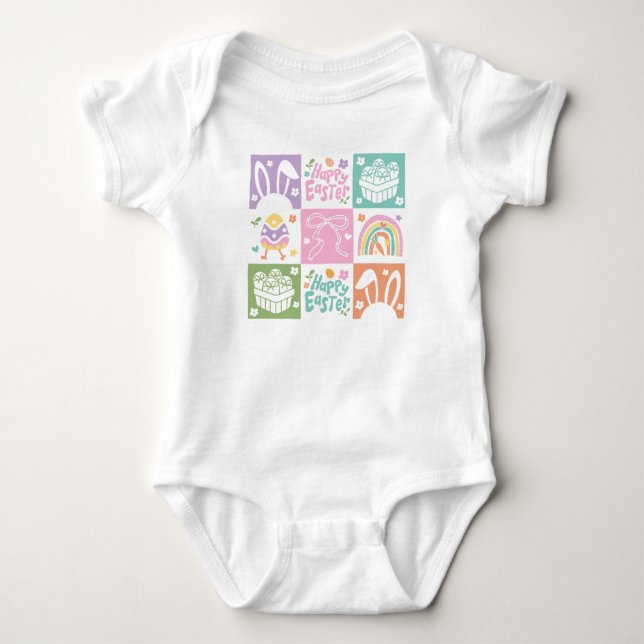 Retro Checkered Pastell Ostercoquette Baby Strampler (Vorderseite)
