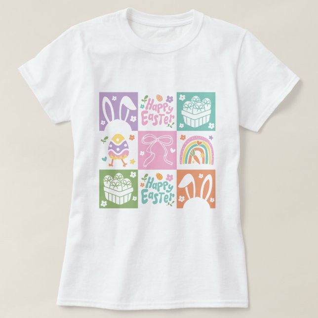 Retro Checkered Pastell Ostercoquette T-Shirt (Design vorne)