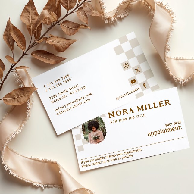 Retro Checkered Pattern Foto Business Terminkarte (Retro Checkered Pattern Photo Business Appointment Card)