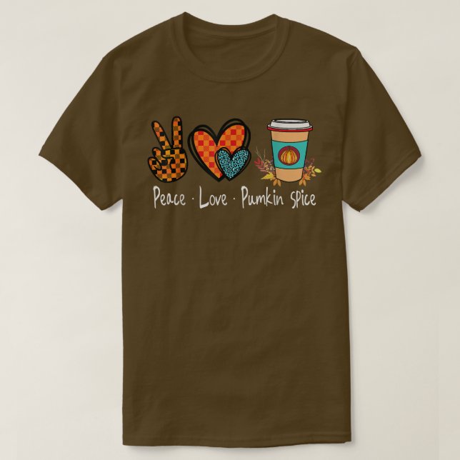 Retro Checkered Peace Liebe Pumpkin Spice Fall See T-Shirt (Design vorne)