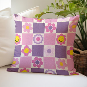 Retro Checkered Schachbrett Y2K Blumenmuster Kissen