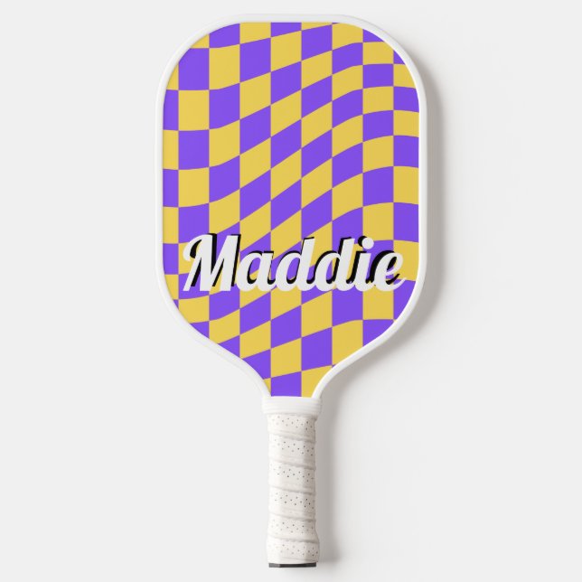 Retro Checkered Script Name Pickleball Paddle (Vorderseite)