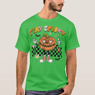 Retro Checkered Spooky Pumpkin Funny Halloween T-Shirt