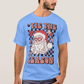 Retro Checkered Tis The Season Santa Claus Christm T-Shirt