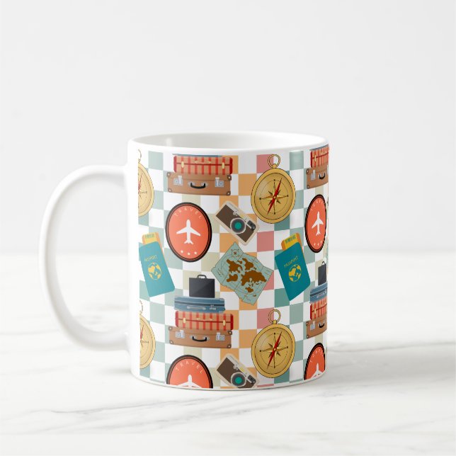 Retro Checkered Vacation Travel Themed Kaffeetasse (Links)
