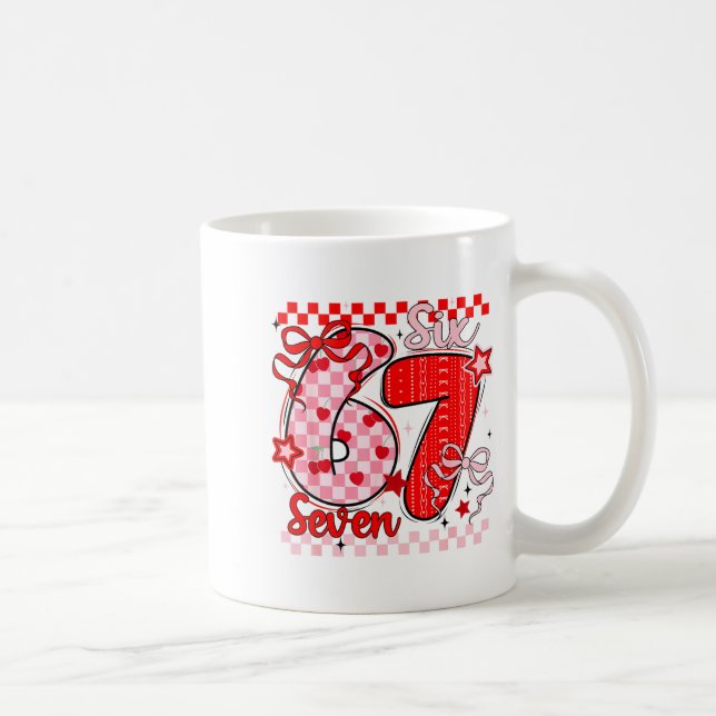 Retro Checkered Valentine Six Seven Meme 67 Viral  Kaffeetasse (Rechts)