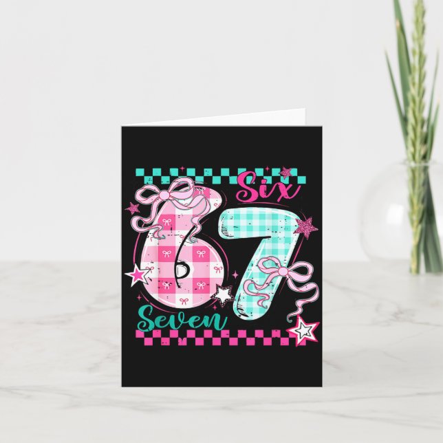 Retro Checkered Valentine Six Seven Meme 67 Viral  Karte (Vorderseite)