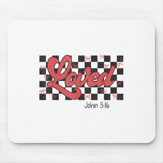 Retro Checkered Varsity Christlich Valentines Love Mousepad (Vorne)
