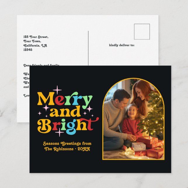 Retro Cheer Merry und Bright Retro Weihnachten (Vorne/Hinten)