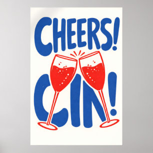 Retro Cheers Cin Poster, Cocktail-Typografie Poster
