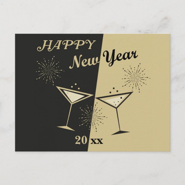 Retro Cheers Happy New Year Postkarte (Vorderseite)