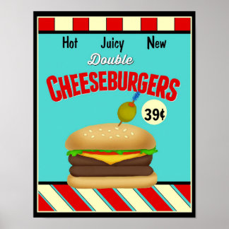 Retro Cheeseburger Sign Poster