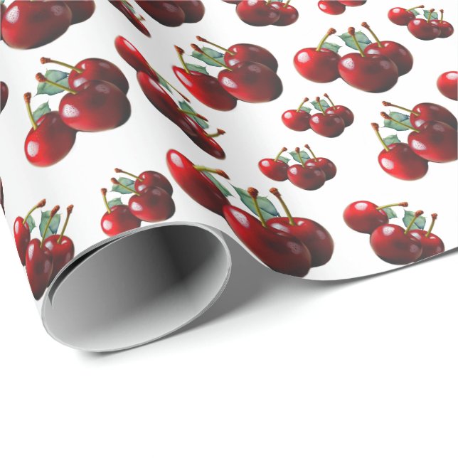 Retro Cherries fresh picked  Geschenkpapier (Rolleneckpunkt)