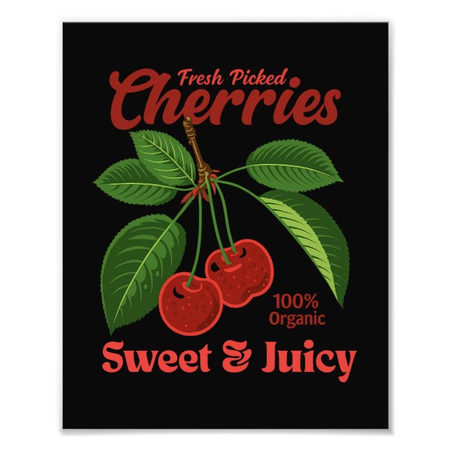 Retro Cherries Fruit Kommerzielle Grafik Art Stil Fotodruck (Vorne)
