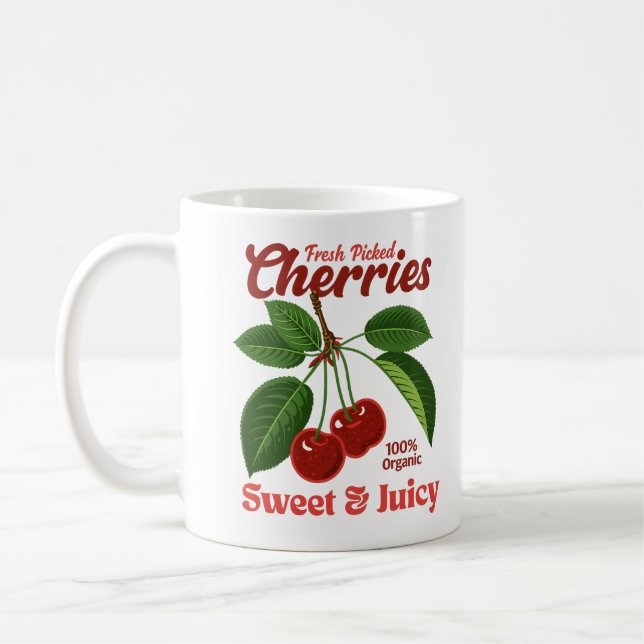 Retro Cherries Fruit Kommerzielle Grafik Art Stil Kaffeetasse (Links)