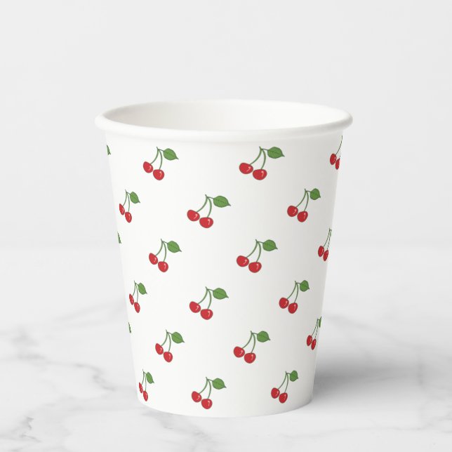 Retro Cherries Muster Papier Cup Pappbecher (Vorderseite)