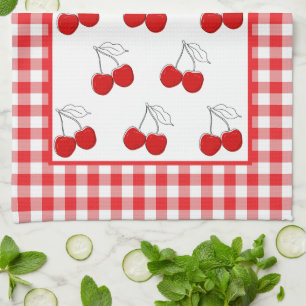 Retro Cherries Red Gingham Country Farmhouse Geschirrtuch