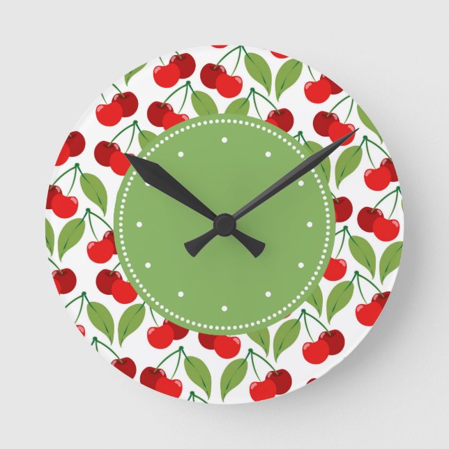 Retro Cherries Runde Wanduhr (Vorderseite)