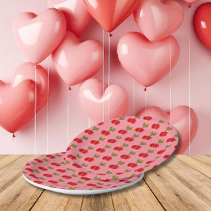 Retro Cherry Berry 1. Geburtstag Rot und Grün Pappteller