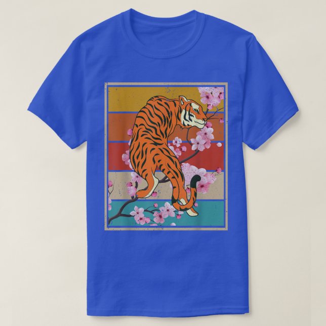 Retro Cherry Blossom Wild Cat Animal Sakura asiati T-Shirt (Design vorne)