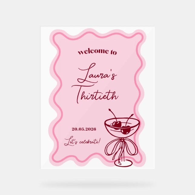 Retro Cherry Cocktail Birthday Party Welcome Sign Acrylschild (Vorderseite)