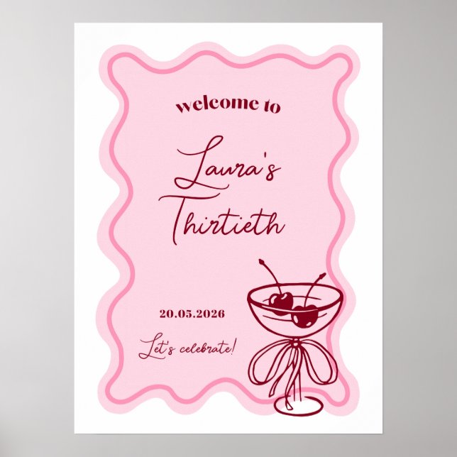Retro Cherry Cocktail Birthday Party Welcome Sign Poster (Vorne)