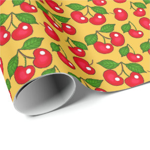 Retro Cherry Design / gelb Geschenkpapier
