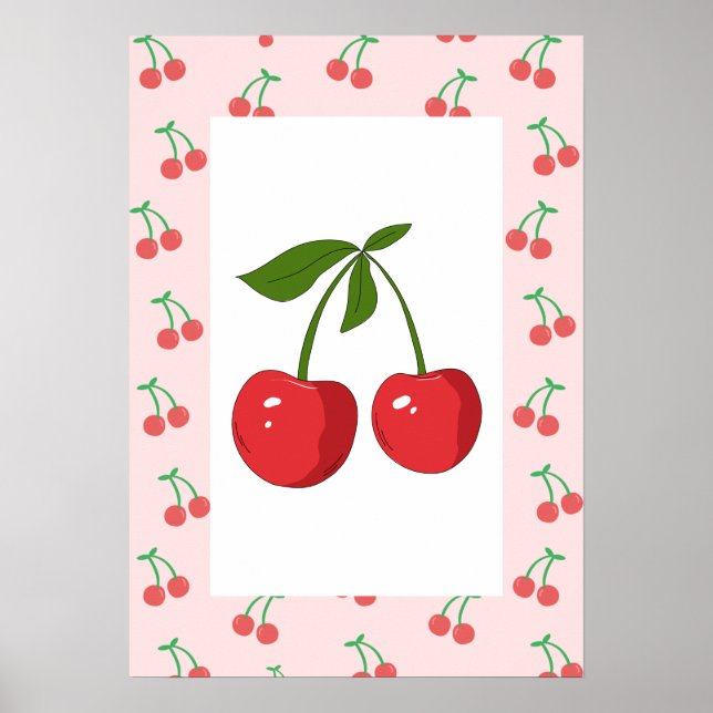 Retro Cherry Fruit Pattern Aesthetic Nursery Art Poster (Vorne)