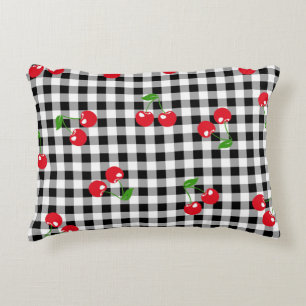 Retro Cherry Gingham Niedlich Red & Black Checked Dekokissen