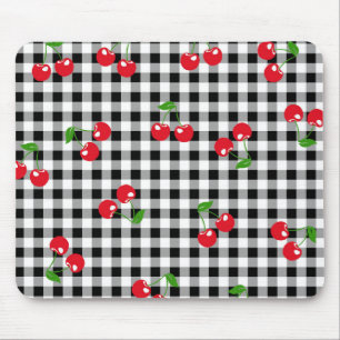 Retro Cherry Gingham Niedlich Red & Black Checked Mousepad