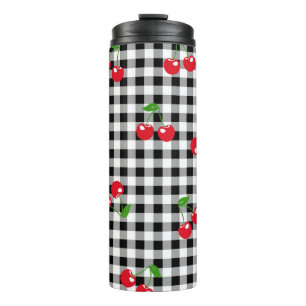Retro Cherry Gingham Niedlich Red & Black Checked Thermosbecher