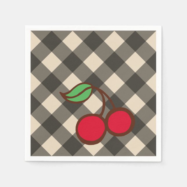 Retro Cherry Gingham Picnic Party Napkins Serviette (Vorderseite)