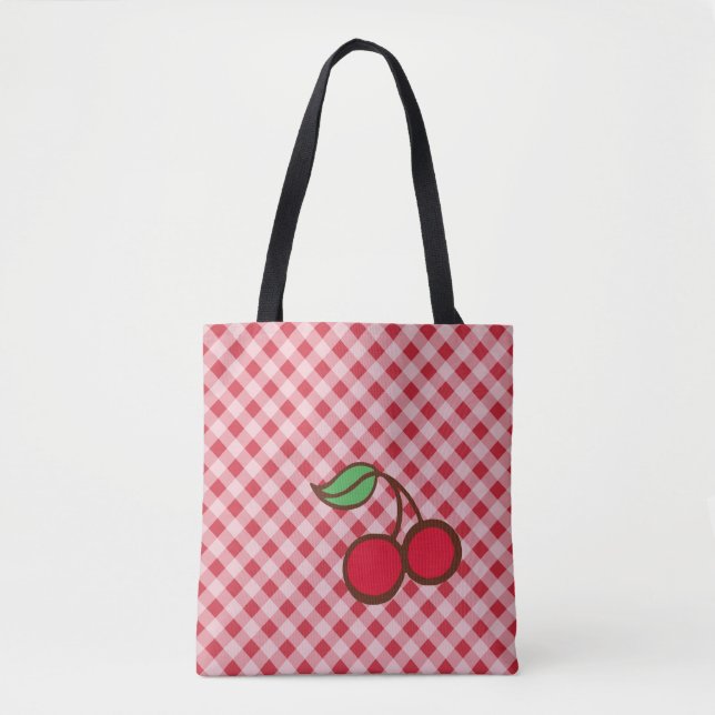 Retro Cherry Gingham Purse Beach Tote Bag Geschenk (Vorderseite)